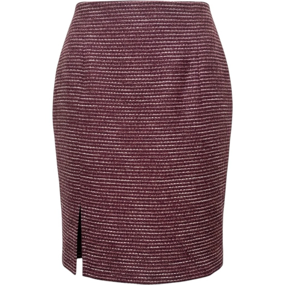 Lafayette 148 New York Burgundy Boucle Tweed Pencil Skirt Size 4 Slit Designer